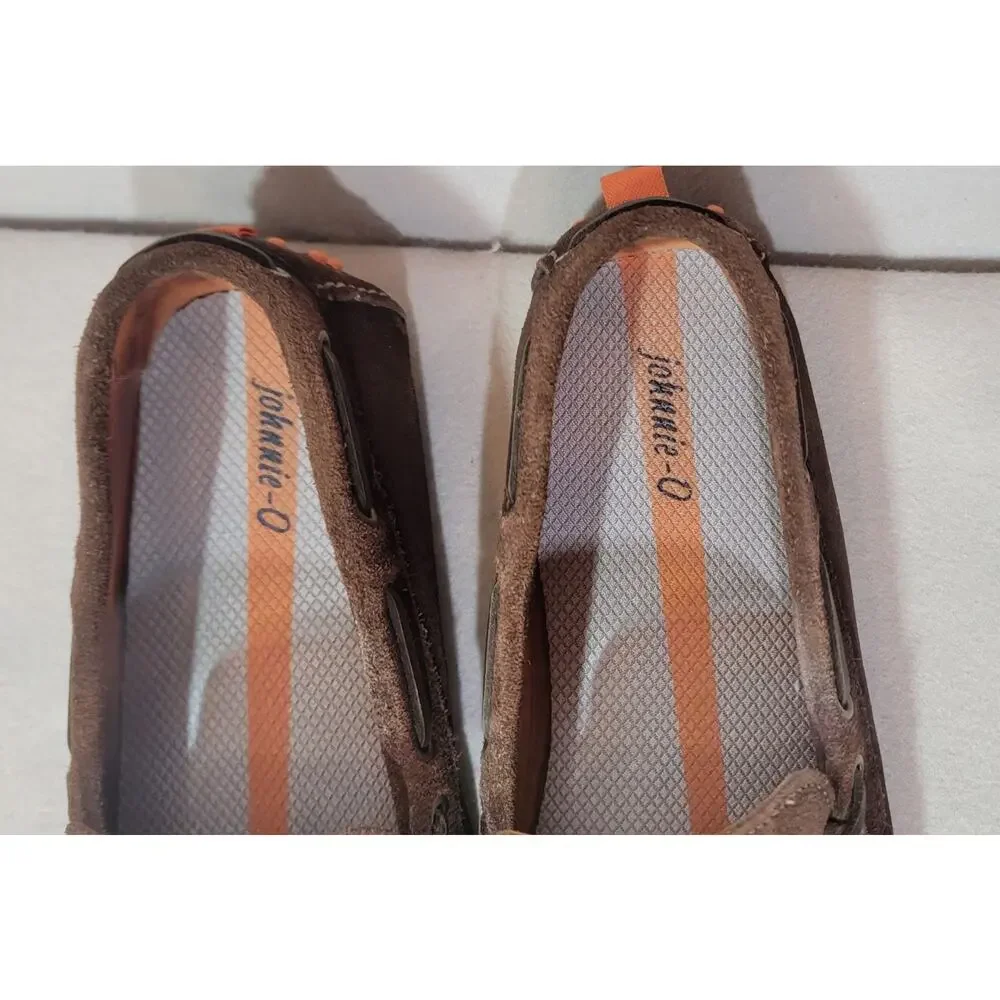 johnnie-O Men's Leather Getaway Driver Brown Suede Loafers Orange Nubs Size 13